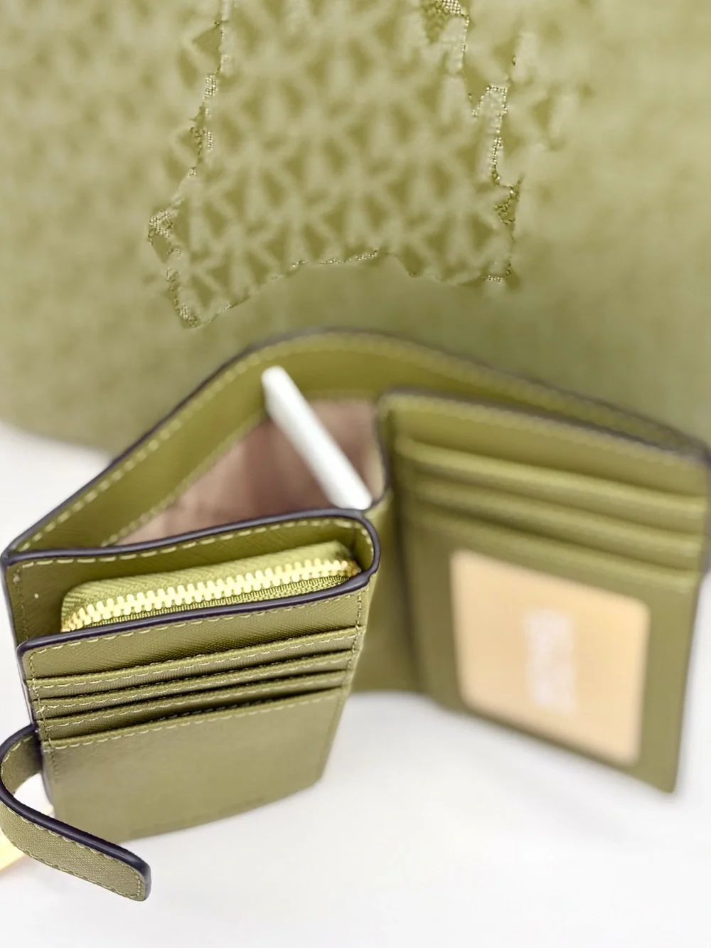 Michael Kors Olive Green MK Signature Chain Tote Shoulder Bag with Wallet Set